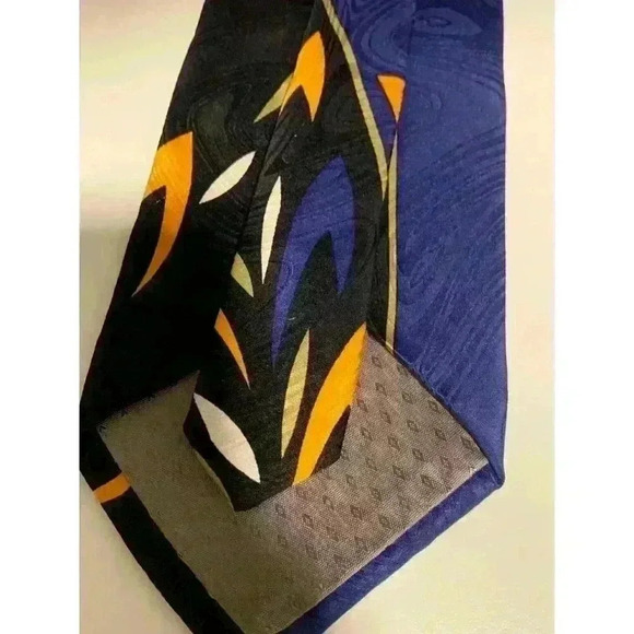 Albert Nipon Mens Silk Necktie Made In USA Geometric Pattern Black/Blue/Yellow - Picture 5 of 7